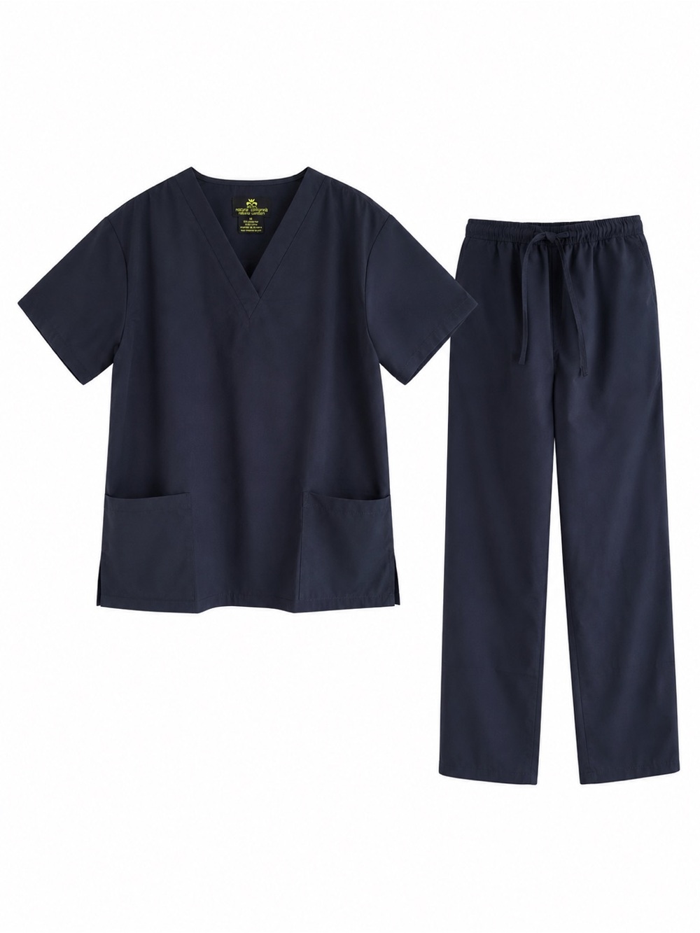 Natural Uniforms Women Scrub Set Navy Blue Top Pants Drawstring Medium